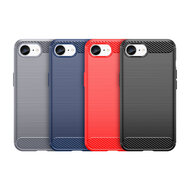 iPhone 16e Hoesje - MobyDefend TPU Backcover - Geborstelde Metaal &amp; Carbon-Look - Blauw