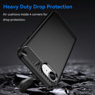 iPhone 16e Hoesje - MobyDefend TPU Backcover - Geborstelde Metaal &amp; Carbon-Look - Zwart