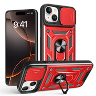 iPhone 16e Hoesje - MobyDefend Pantsercase Met Draaibare Ring - Rood