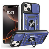iPhone 16e Hoesje - MobyDefend Pantsercase Met Draaibare Ring - Blauw