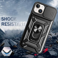 iPhone 16e Hoesje - MobyDefend Pantsercase Met Draaibare Ring - Zwart
