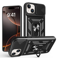 iPhone 16e Hoesje - MobyDefend Pantsercase Met Draaibare Ring - Zwart