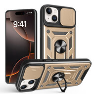 iPhone 16e Hoesje - MobyDefend Pantsercase Met Draaibare Ring - Goud