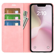 iPhone 16e Hoesje - MobyDefend Luxe Wallet Bookcase (Magnetische Sluiting) - Roze