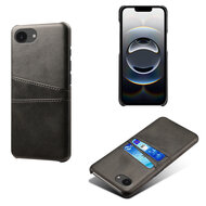 iPhone 16e Hoesje - MobyDefend Lederen Backcover Met Vakjes Voor Pasjes - Zwart