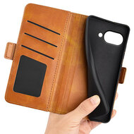 Google Pixel 9a Hoesje - MobyDefend Luxe Wallet Book Case (Sluiting Zijkant) - Lichtbruin