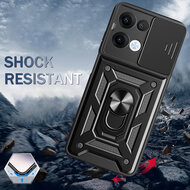 Oppo Reno13 Hoesje - MobyDefend Pantsercase Met Draaibare Ring - Zwart