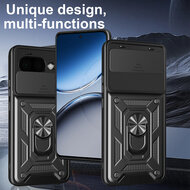 Google Pixel 9a Hoesje - MobyDefend Pantsercase Met Draaibare Ring - Zwart
