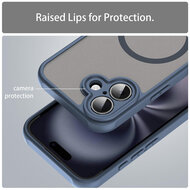 iPhone 16 Hoesje - MobyDefend MagSafe Case Mat Transparant Met Gekleurde Rand - Blauw