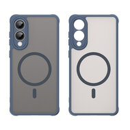 Samsung Galaxy S25 Edge Hoesje - MobyDefend MagSafe Case Mat Transparant Met Gekleurde Rand - Blauw