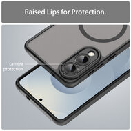 Samsung Galaxy S25 Edge Hoesje - MobyDefend MagSafe Case Mat Transparant Met Gekleurde Rand - Zwart