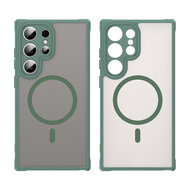 Samsung Galaxy S25 Ultra Hoesje - MobyDefend MagSafe Case Mat Transparant Met Gekleurde Rand - Groen