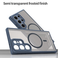 Samsung Galaxy S25 Ultra Hoesje - MobyDefend MagSafe Case Mat Transparant Met Gekleurde Rand - Blauw