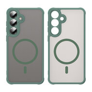 Samsung Galaxy S25 Hoesje - MobyDefend MagSafe Case Mat Transparant Met Gekleurde Rand - Groen