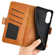 Samsung Galaxy S25 Edge Hoesje - MobyDefend Luxe Wallet Book Case (Sluiting Zijkant) - Lichtbruin