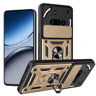 Nothing Phone (3a) Hoesje - MobyDefend Pantsercase Met Draaibare Ring - Goud