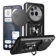 Nothing Phone (3a) Pro Hoesje - MobyDefend Pantsercase Met Draaibare Ring - Zwart