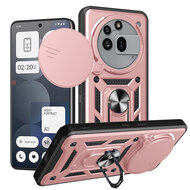 Nothing Phone (3a) Pro Hoesje - MobyDefend Pantsercase Met Draaibare Ring - Ros&eacute;