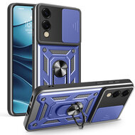 Samsung Galaxy S25 Edge Hoesje - MobyDefend Pantsercase Met Draaibare Ring - Blauw