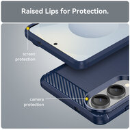 Samsung Galaxy S25 Edge Hoesje - MobyDefend TPU Backcover - Geborstelde Metaal &amp; Carbon-Look - Blauw