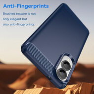Samsung Galaxy S25 Edge Hoesje - MobyDefend TPU Backcover - Geborstelde Metaal &amp; Carbon-Look - Blauw
