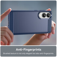 Samsung Galaxy S25 Edge Hoesje - MobyDefend TPU Backcover - Geborstelde Metaal &amp; Carbon-Look - Blauw