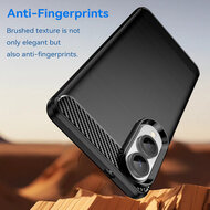 Samsung Galaxy S25 Edge Hoesje - MobyDefend TPU Backcover - Geborstelde Metaal &amp; Carbon-Look - Zwart
