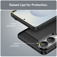 Samsung Galaxy S25 Edge Hoesje - MobyDefend TPU Backcover - Geborstelde Metaal &amp; Carbon-Look - Zwart