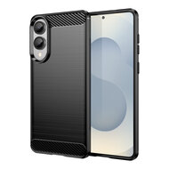 Samsung Galaxy S25 Edge Hoesje - MobyDefend TPU Backcover - Geborstelde Metaal &amp; Carbon-Look - Zwart