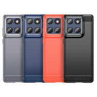 Motorola Edge 60 / Motorola Edge 60 Fusion Hoesje - MobyDefend TPU Backcover - Geborstelde Metaal &amp; Carbon-Look - Blauw