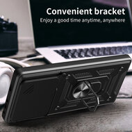 Motorola Edge 60 Pro Hoesje - MobyDefend Pantsercase Met Draaibare Ring - Zwart