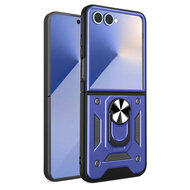 Samsung Galaxy Z Flip 7 Hoesje - MobyDefend Pantsercase Met Draaibare Ring - Blauw