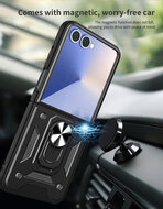 Samsung Galaxy Z Flip 7 Hoesje - MobyDefend Pantsercase Met Draaibare Ring - Zwart