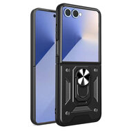 Samsung Galaxy Z Flip 7 Hoesje - MobyDefend Pantsercase Met Draaibare Ring - Zwart