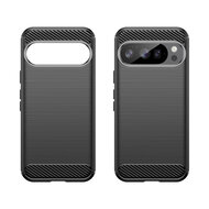 Google Pixel 10&nbsp;/&nbsp;Google Pixel 10 Pro Hoesje - MobyDefend TPU Backcover - Geborstelde Metaal &amp; Carbon-Look - Zwart