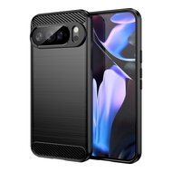 Google Pixel 10 Pro XL Hoesje - MobyDefend TPU Backcover - Geborstelde Metaal &amp; Carbon-Look - Zwart