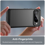 Google Pixel 10 Pro XL Hoesje - MobyDefend TPU Backcover - Geborstelde Metaal &amp; Carbon-Look - Zwart