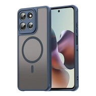 Motorola Moto G56 Hoesje - MobyDefend MagSafe Case Mat Transparant Met Gekleurde Rand - Blauw