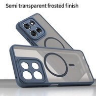 Motorola Moto G56 Hoesje - MobyDefend MagSafe Case Mat Transparant Met Gekleurde Rand - Blauw