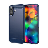 iPhone 17 Hoesje - MobyDefend TPU Backcover - Geborstelde Metaal &amp; Carbon-Look - Blauw