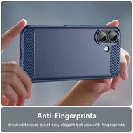 iPhone 17 Hoesje - MobyDefend TPU Backcover - Geborstelde Metaal &amp; Carbon-Look - Blauw