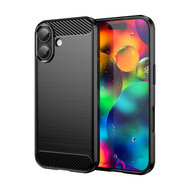 iPhone 17 Hoesje - MobyDefend TPU Backcover - Geborstelde Metaal &amp; Carbon-Look - Zwart
