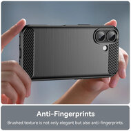 iPhone 17 Hoesje - MobyDefend TPU Backcover - Geborstelde Metaal &amp; Carbon-Look - Zwart