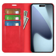iPhone 17 Hoesje - MobyDefend Luxe Wallet Bookcase (Magnetische Sluiting) - Rood