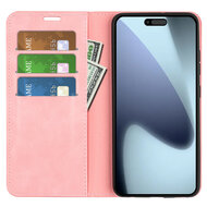iPhone 17 Hoesje - MobyDefend Luxe Wallet Bookcase (Magnetische Sluiting) - Roze