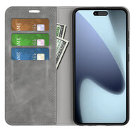 iPhone 17 Hoesje - MobyDefend Luxe Wallet Bookcase (Magnetische Sluiting) - Grijs