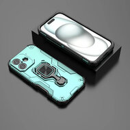 iPhone 17 Hoesje - MobyDefend Dubbelgelaagde Pantsercase Met Standaard - Turquoise