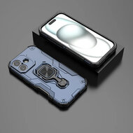 iPhone 17 Hoesje - MobyDefend Dubbelgelaagde Pantsercase Met Standaard - Blauw