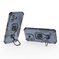 iPhone 17 Hoesje - MobyDefend Dubbelgelaagde Pantsercase Met Standaard - Blauw