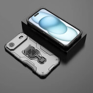 iPhone Air Hoesje - MobyDefend Dubbelgelaagde Pantsercase Met Standaard - Zilvergrijs